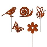 Augesak Gartendeko Rost,5 Stück Gartenstecker Metall,Rostdeko...