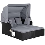 GIANTEX Sonneninsel Sonnenliege Set Rattan, Gartenliege 2 Personen mit faltbarem...