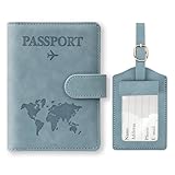 Reisepasshülle und Kofferanhänger Set, Kunstleder Passport Cover mit Koffer...
