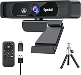 Spedal Webcam 4K mit Mikrofon & Stativ, HD-Webkamera mit 120° Blickwinkel und...