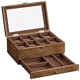 SONGMICS Uhrenbox mit 8 Fächern, Uhrenkasten aus Massivholz, mit Glasdeckel,...