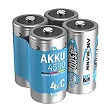 ANSMANN Akku C 4500 mAh NiMH 1,2 V (4 Stück) - Baby C Batterien...