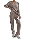 CheChury Zweiteiler Damen Lounge Set V-Ausschnitt Einfarbig Loungewear Gerippt...