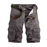 Cargo Shorts Herren mit Gürtel Regular Fit Vintage Stoff Chino Shorts mit 6...