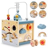Zaxiva Motorikwürfel ab 1 Jahr, Montessori Spielzeug aus Holz, 6 in 1 Activity...