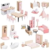 Giant bean Puppenhaus Möbel Set aus Holz, 32 Teilig, Puppenhaus Zubehör,...