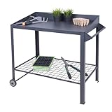 Spetebo Metall Pflanztisch auf Rollen - 90 x 55 cm - Gärtnertisch mit...