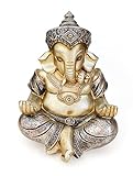 TEMPELWELT Deko Figur Ganesha Figur sitzend 21 cm, Polystein Champagner Silber...