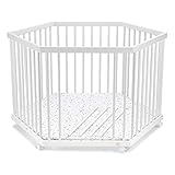 FabiMax Baby Laufgitter 6-eck Weiß lackiert, stufenlos höhenverstellbar, mit...
