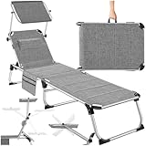 tectake® Sonnenliege mit Dach, Liege klappbar mit Kopfkissen + Seitentasche,...