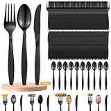 110 Stück Plastikbesteck Schwarz Set, Enthalten Plastikgabeln, Plastiklöffel,...