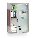 Relaxdays Medizinschrank EMERGENCY Edelstahl und Holz-Optik XL HBT: 45 x 30 x 12...