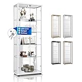 K-Möbel Glasvitrine in Weiss (176x67x33 cm) mit 4 höhenverstellbaren...