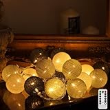 Ciskotu Baumwollkugeln Lichterkette, 20 LED USB Dimmbar Cotton Ball Lichterkette...