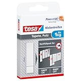 tesa Powerstrips Tapete&Putz - doppelseitige Klebestreifen für Tapete und Gips...