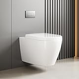 WC Hängend Spülrandlos Toilette, Wand-WC Set aus Keramik mit Toilettendeckel...