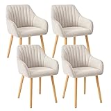 Goeurvant Armlehnenstuhl Esszimmerstuhl 4er Set Beige Holzbeine Polsterstuhl mit...