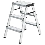 SONGMICS Leiter, Trittleiter, Aluleiter mit 3 rutschfesten Stufen, klappbar,...