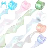 6 Rollen Schleifenband, 4cm*9m Organzaband, Durchscheinendes Glitzer...