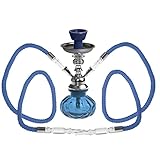 HIBRON Reise Shisha Klein Wasserpfeife 2 Schläuche, 25 cm blau