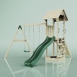 Rebo Spielturm mit Wellenrutsche und Kinder-Schaukel (2X) | Outdoor...