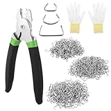 MXTIMWAN Hog Ringzange, Zange mit 1200pcs verzinkt Hog Ringe, Abgewinkelt Hog...