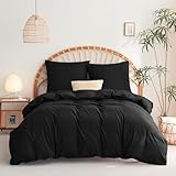 WAVVE Bettwäsche 155x220 3 teilig Schwarz - Bettbezug 155 x 220 Set mit 2...
