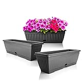 BigDean 3x Blumenkasten mit abnehmbarem Untersetzer Anthrazit 50 cm lang aus...