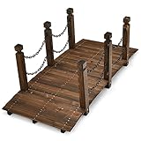 RELAX4LIFE Gartenbrücke mit Geländer & Ketten, Teichbrücke aus Massivholz,...