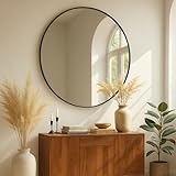 Albatros runder Wandspiegel 50 cm Schwarz – Moderner Spiegel mit Metallrahmen...