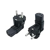 RIIEYOCA 90 Grad Schuko-Stecker auf IEC C13 Adapter, IEC320 C13 Buchse auf Europäischen Stecker CEE 7/7 Stecker Adapter für Laptop oder C13 Kabel Geräte - Schwarz (2 Pack)