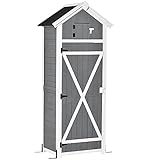 Outsunny Gartenschrank Holz, wetterfest 78x52,5x182cm Gerätehaus,...