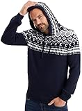 Leif Nelson Norweger Pullover Herren - Männer Strickpullover mit Kapuze M Blau