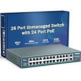 YuanLey 26 Port PoE Switch, 24 PoE+ Port 100Mbps, 2 Uplink Gigabit, 802.3af/at...