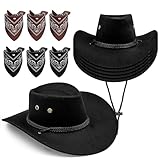 YFNVH 12 Stück Cowboyhut & Bandana Set, Schwarze Cowgirl-Hut mit verstellbarem...