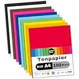 perfect ideaz - 100 Blatt Tonpapier DIN-A4, 10 Farben, 130 g/m², Made in...
