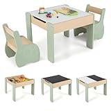 COSTWAY Kindertisch mit 2 Stühlen, 3 teilige Kindersitzgruppe aus Holz mit...
