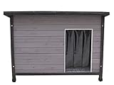 SUNNYDOGS Holz-Hundehütte mit Flachdach, grau lasiert, inkl. Pendelklappe