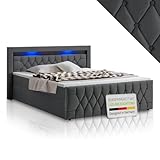 Juskys Boxspringbett Leona 180x200 cm - Bett mit LED Beleuchtung, Topper & H4...