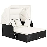 COSTWAY Sonnenliege Rattan für 2 Personen, Gartenliege mit Dach, Auflage,...