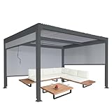 Alu Pergola HWC-L41 mit 3X Seitenwand, Lamellen-Pavillon, stabiles...