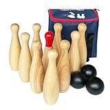 Holzspiel-Set, Rasen, Bowling, Hartholz, 10 Pins & 3 Bälle in einer Tragetasche...