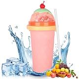 CIOXSOIO DIY Slush Becher, Silikon Squeeze Cup mit 2-in-1 Strohhalm und Löffel,...