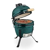 Relaxdays Kamado Grill, Ø 32 cm, Keramikgrill mit Thermometer bis 450°C, BBQ,...