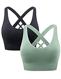 Heersan Sport BH Damen, Push up Sport Bra Ohne Bügel Crossback Seamless Starker...