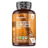 Bio Kurkuma Kapseln - 365 Turmeric Capsules - 1 Jahr Vorrat - Curcuma Pulver mit...