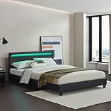 Juskys Polsterbett Paris 140x200 cm mit LED Beleuchtung, Lattenrost & Kopfteil -...