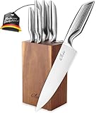 Oleio Maestro 5-teiliges Edelstahl Messerset mit Block aus Akazienholz I...