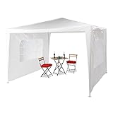 Relaxdays Pavillon 3x3 m, 2 Seitenteile, Metall Gestell, PE Plane, Fenster,...