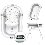 moovkee. Babybadewanne mit Gestell 80cm - Baby Badewanne Faltbar mit Thermometer...